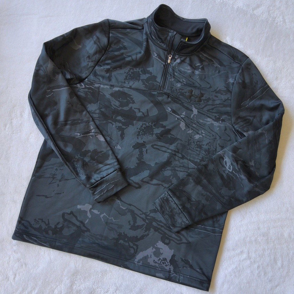 Under Armour UA Camo Sweater Mens Large Black ColdGear 1/4 Zip Fleece Pullover